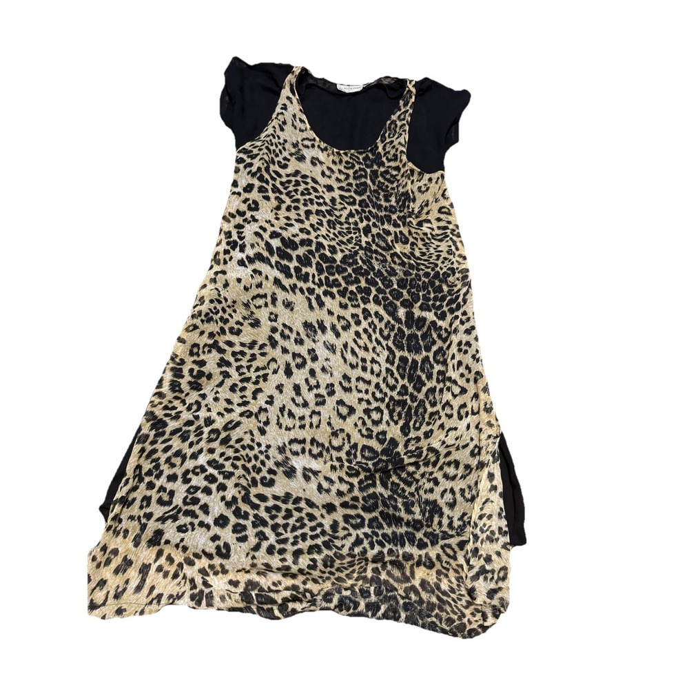 Klozlyne leopard print sleeveless overlay tunic dress